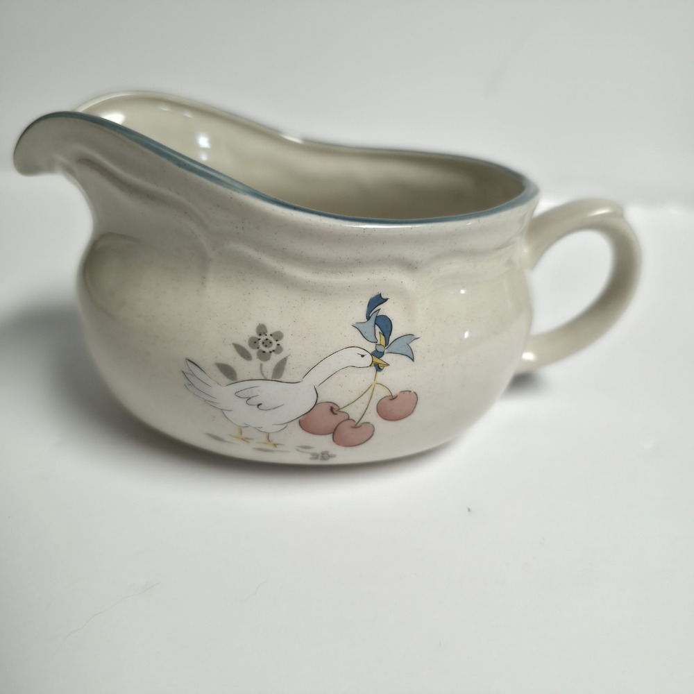 Vintage International China Marmalade Gravy Boat Goose Cherries Stoneware